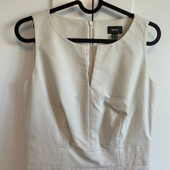 Mexx Neutral Sleeveless Lined Cotton Fitted Sheath Dress Cream Sz 34 NWT - Picture 3 of 16